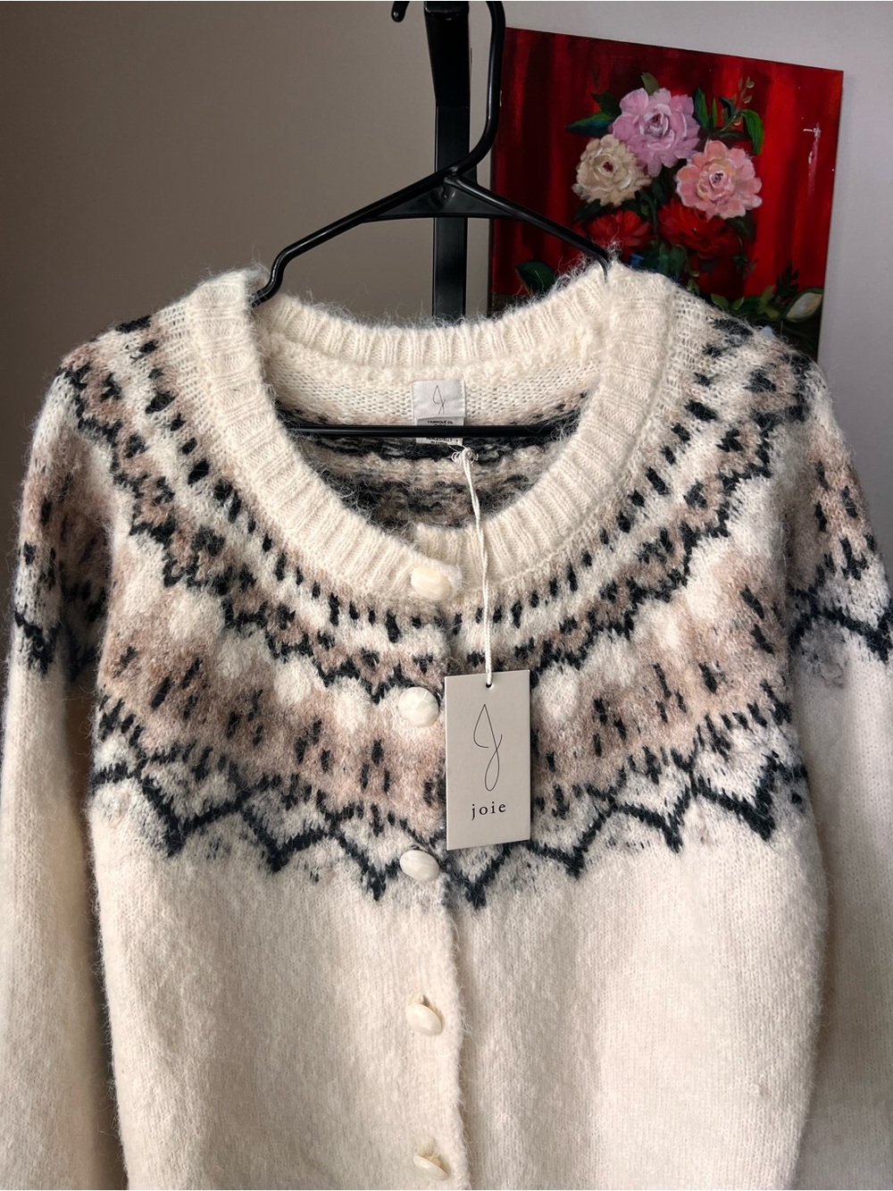 Joie Cream Fair Isle Button-Front Cardigan - Picture 2 of 8